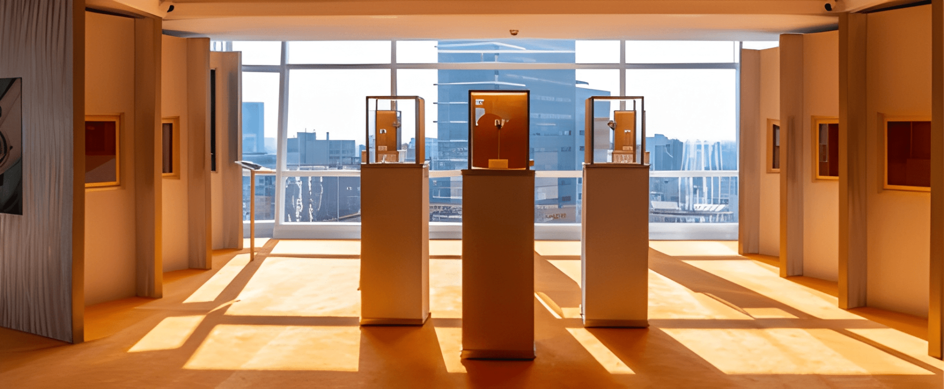 SIAR handover — vitrines before panoramic windows of Mexico City